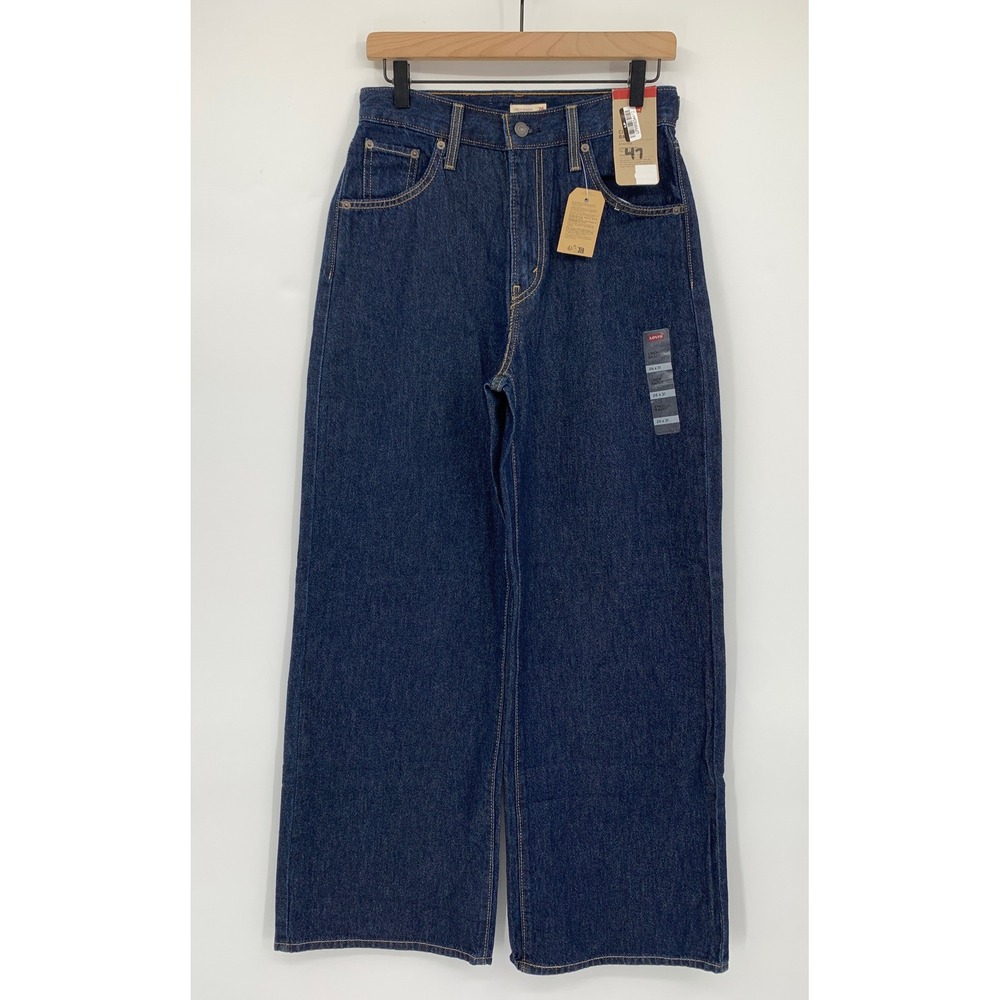 Levis Cinch Baggy Jeans Womens 26 Blue Wide Leg Dark Wash Denim Pants NEW